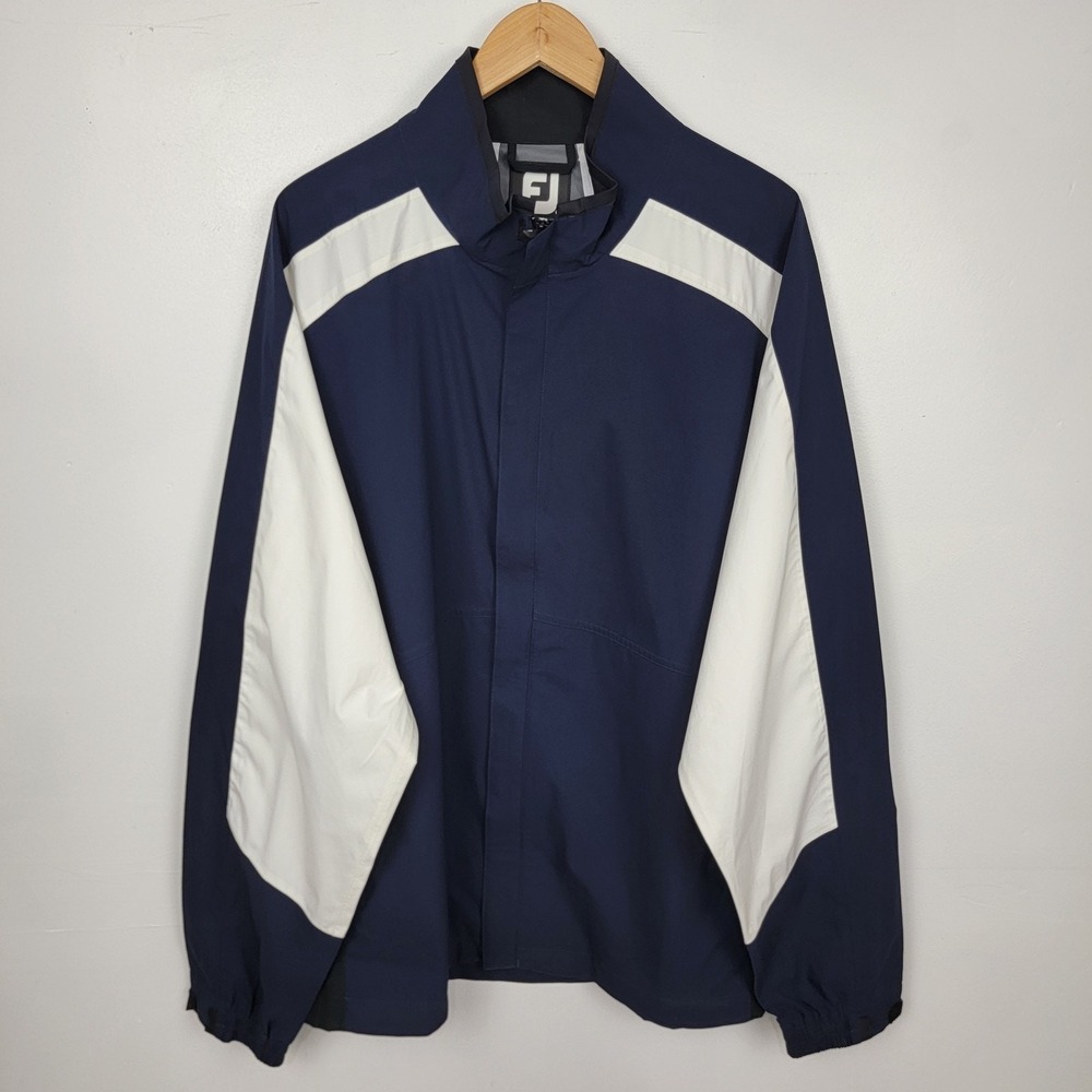 FootJoy Jacket‎ Mens 2XL Blue White Full Zip DryJoys Windbreaker Golf FJ READ